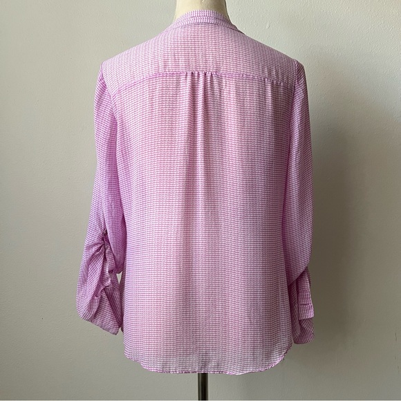 ANA Button Down Purple Heart Print Sheer Long sleeve Shirt for Women - Picture 2 of 8